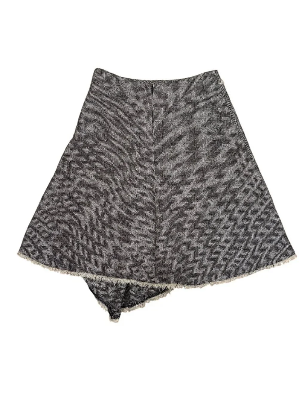 DKNY Wool Blend Herringbone Size 4 Black White Frayed Hem Midi
